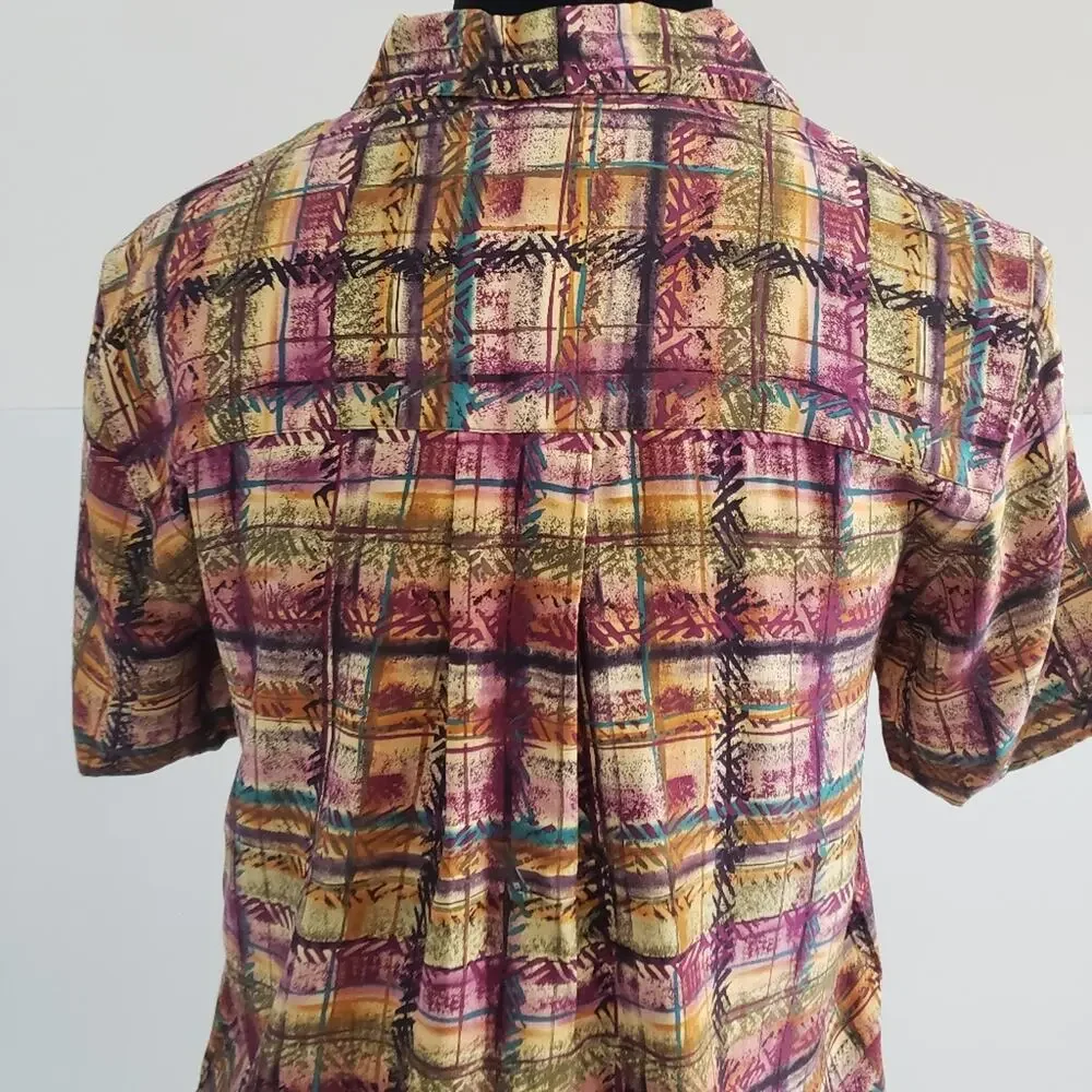 Liz Claiborne 100% Silk Plaid Button Front Top and High Rise Shorts Suit Set 8